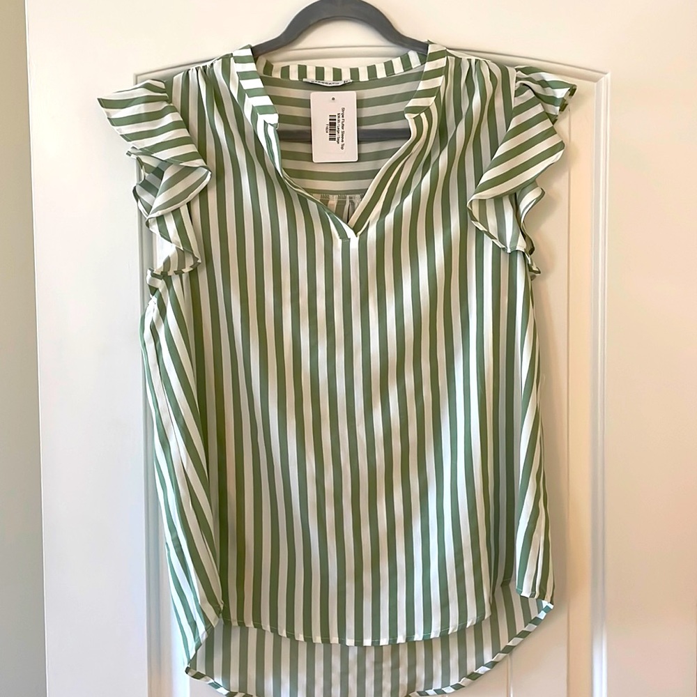 NWT green and white striped blouse